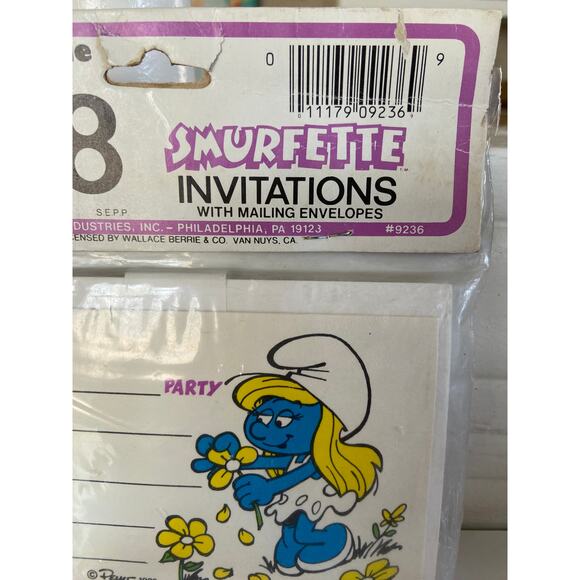 Vintage 1982 Smurf Smurfette Party Birthday Invitations Pack of 8 Toys R Us - Picture 7 of 8